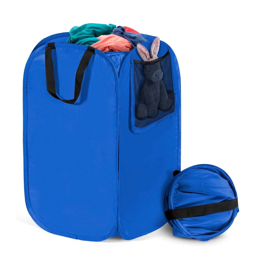 Upgraded Polyester Pop-up Laundry Hamper 2 Pack, 70L(18.5 Gal) Laundry Basket with Durable Handles Solid Bottom High Carbon Steel Frame and Side Pocket, Easy to Open Fold Flat for Storage