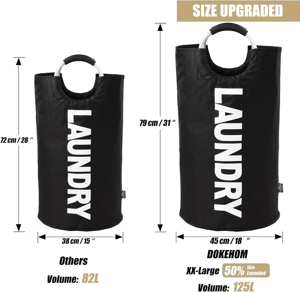 DOKEHOM 125L X-Large Laundry Basket Bag, Collapsible Tall Hamper, Black