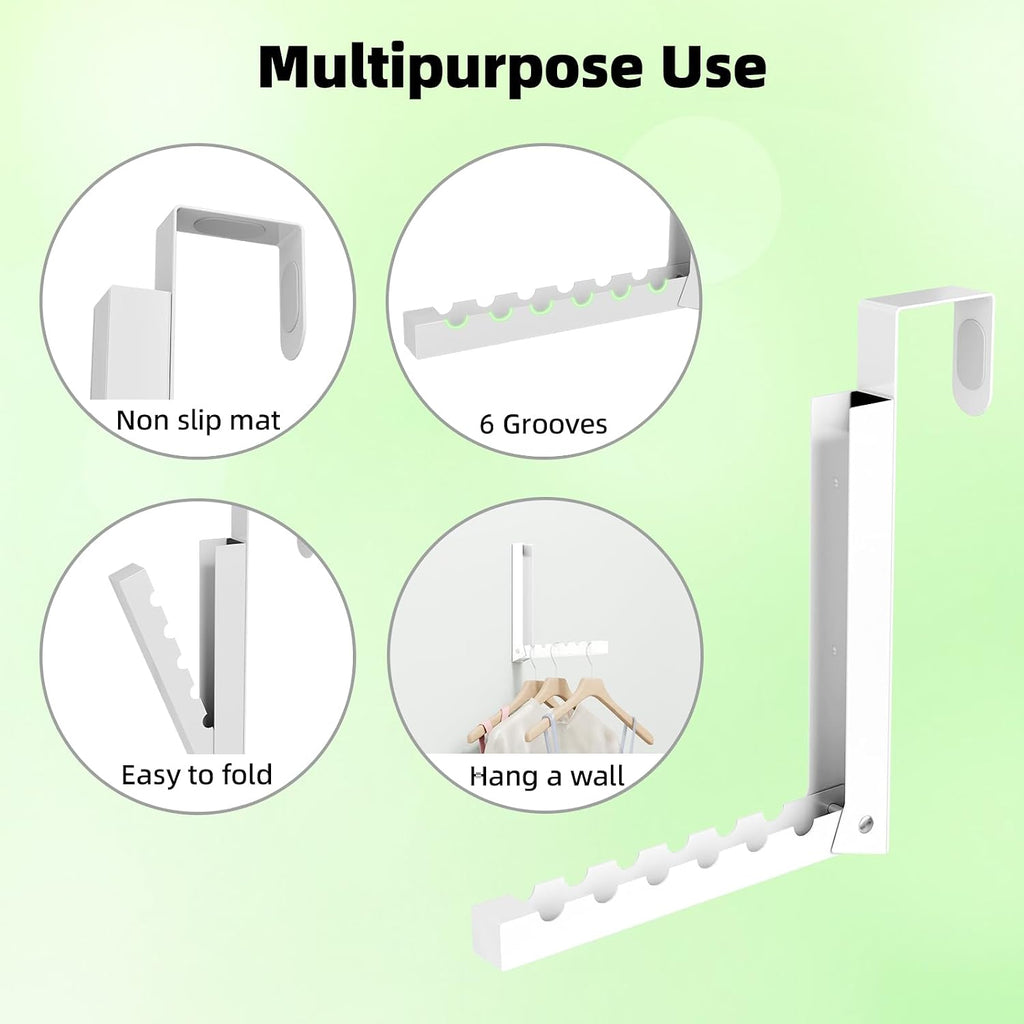 2 Pack Over The Door Hanger, Folding Over The Door Drying Rack, Over The Door Hooks, Door Hanger for Clothing, Over The Door Clothes Hanger,Portable Compact Clothes Drying Rack,White
