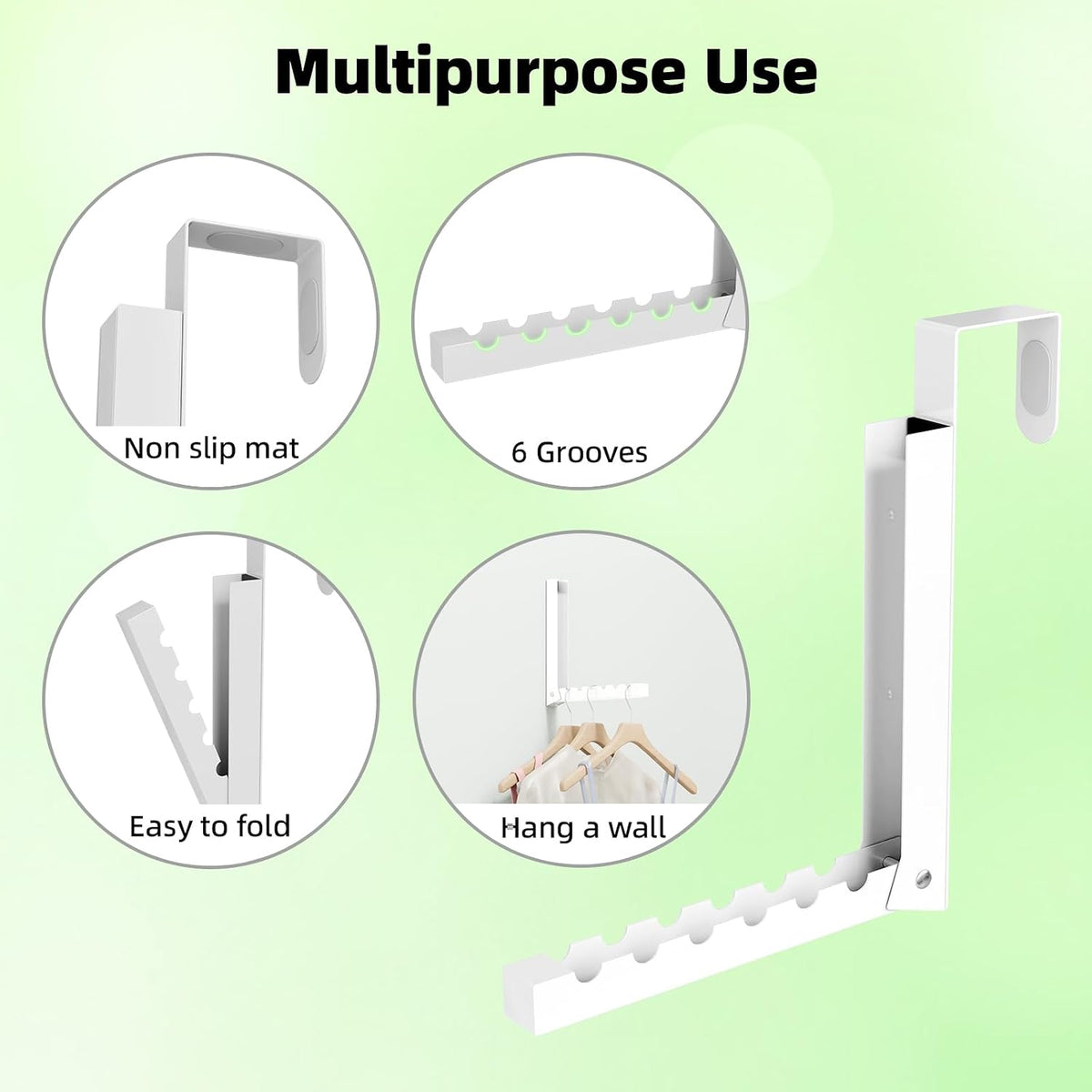 BAKON Over The Door Hanger Folding Clothes Drying Rack, Folding Hanging Coat Rack for Indoor Laundry Room Compact Small Space Foldable Portable Clothing Hanger Hook Collapsible- 2 Pack