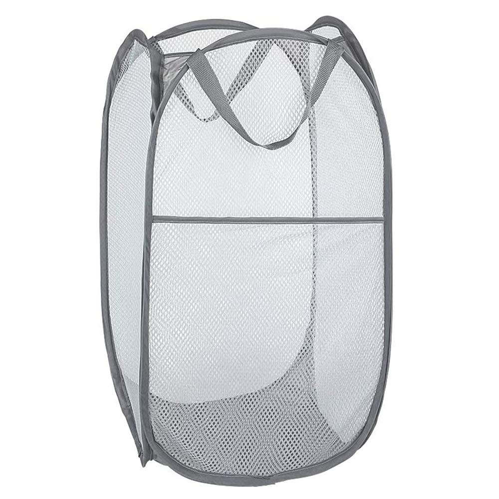 2 Packs Mesh Pop up Laundry Hamper (Black/Navy Blue) with Portable Durable Handles, Collapsible for Storage, Folding Pop-Up Clothes Hampers for Apartment, Home, College Dorm or Travel