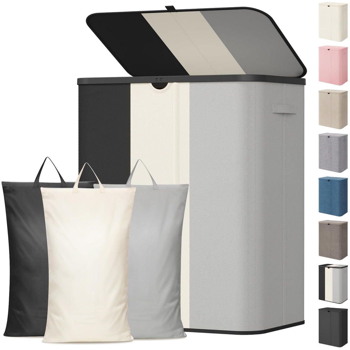 Lifewit 185L 3 Section Laundry Hamper with Lid, Laundry Basket, Beige
