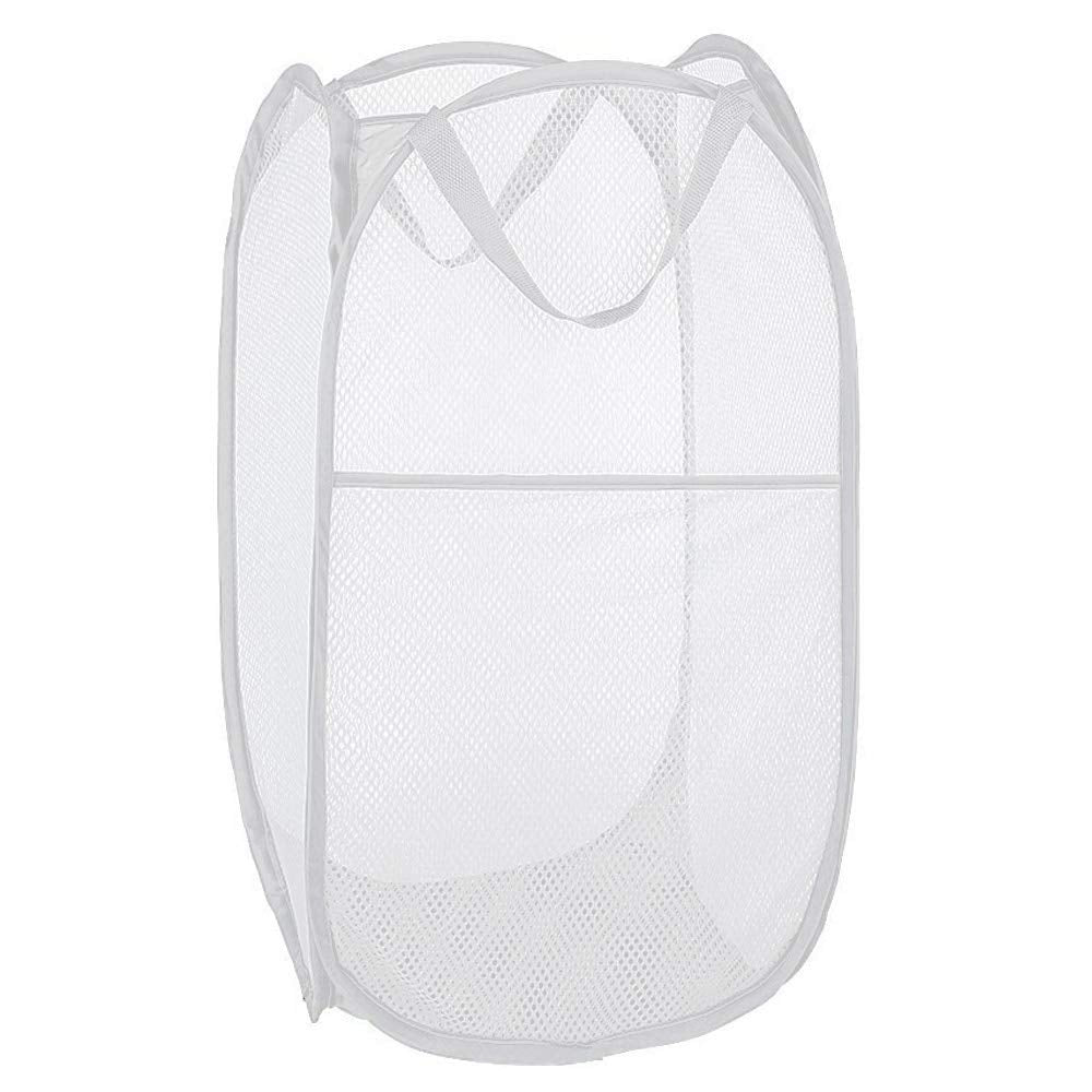 2 Packs Mesh Pop up Laundry Hamper (Black/Navy Blue) with Portable Durable Handles, Collapsible for Storage, Folding Pop-Up Clothes Hampers for Apartment, Home, College Dorm or Travel
