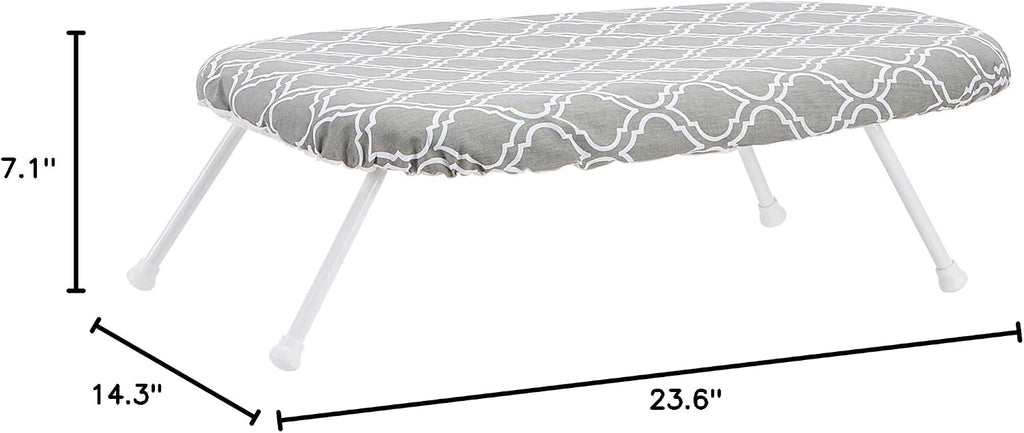 Amazon Basics Foldable Compact Tabletop Ironing Board with Folding Legs, Heat Resistant Portable, Lightweight, Non-Slip, Easy Storage, Trellis Removable Cover, 23.6"L x 7.1"W x 14.3"H, Chevron