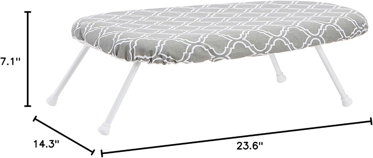 Amazon Basics Foldable Compact Tabletop Ironing Board with Folding Legs, Heat Resistant Portable, Lightweight, Non-Slip, Easy Storage, Trellis Removable Cover, 23.6"L x 7.1"W x 14.3"H, Chevron