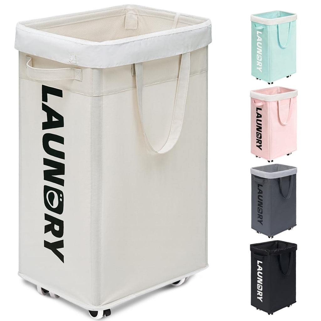Goodpick 75L Laundry Basket with Wheels & Removable Wash Bag for Dorm