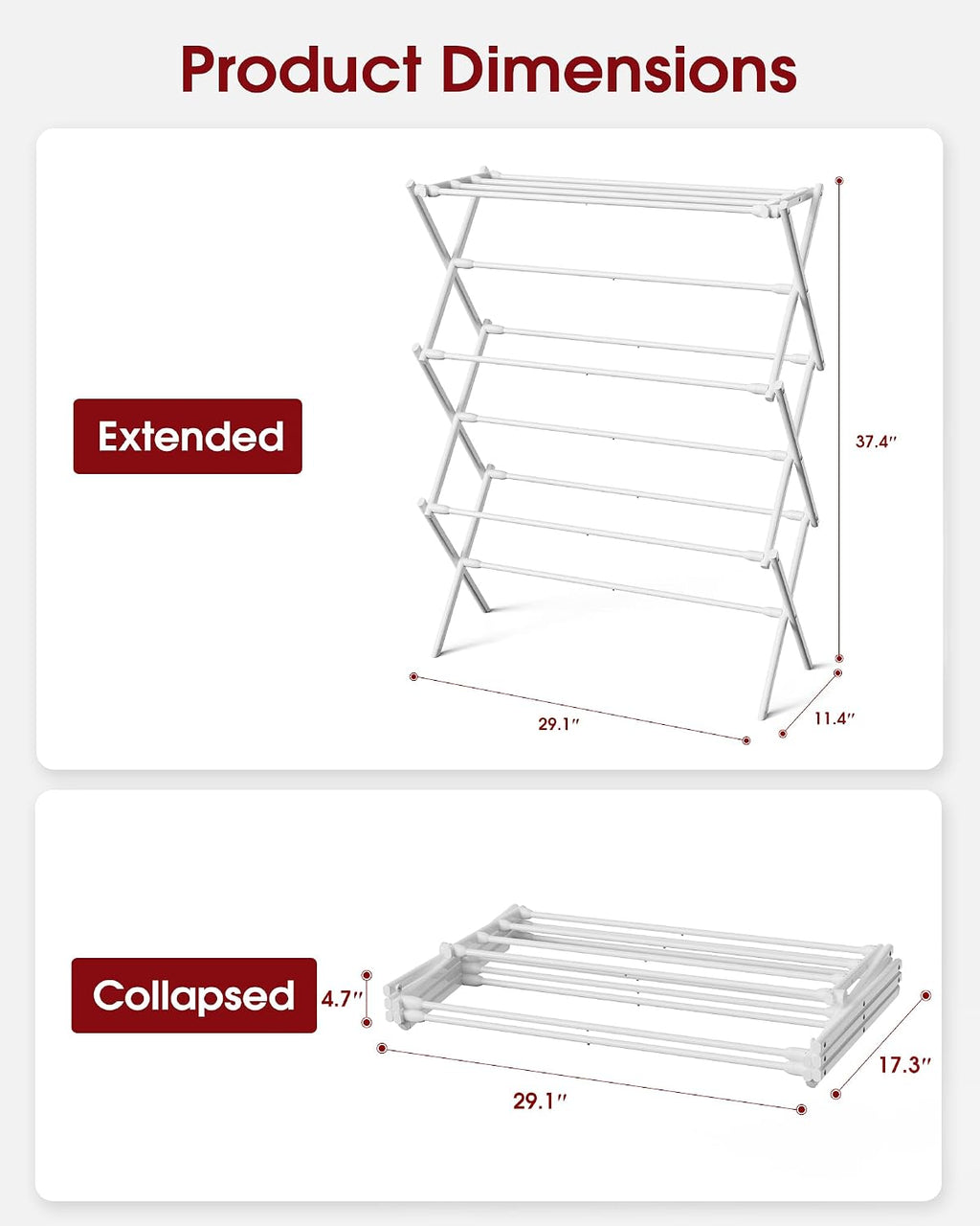Sakugi Foldable 3-Tier Clothes Drying Rack 37.4" H with Non-Slip Feet