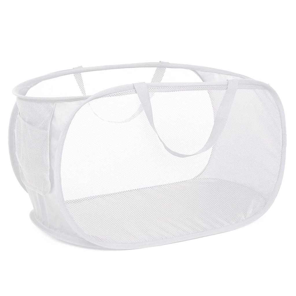 4 Pack Durable Collapsible Laundry Baskets, Mesh Foldable Laundry Basket, Pop Up Laundry Hamper with Pocket, Clothes Hamper with Reinforced Handles for Laundry, Bathroom, Kids Room, Dorm or Travel