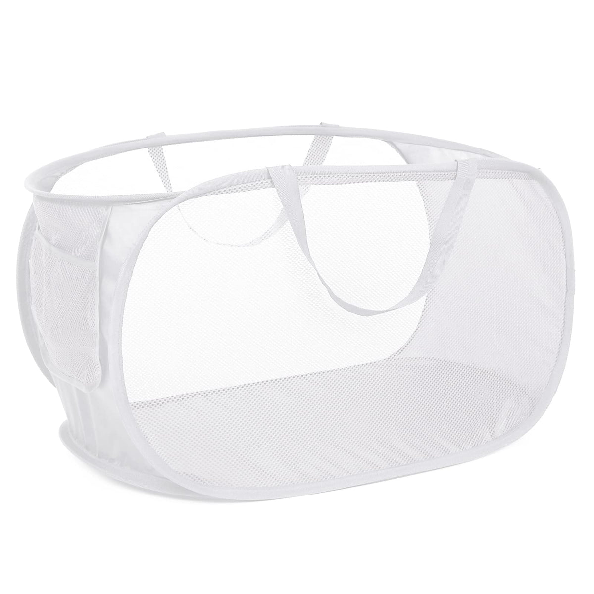 4 Pack Durable Collapsible Laundry Baskets, Mesh Foldable Laundry Basket, Pop Up Laundry Hamper with Pocket, Clothes Hamper with Reinforced Handles for Laundry, Bathroom, Kids Room, Dorm or Travel