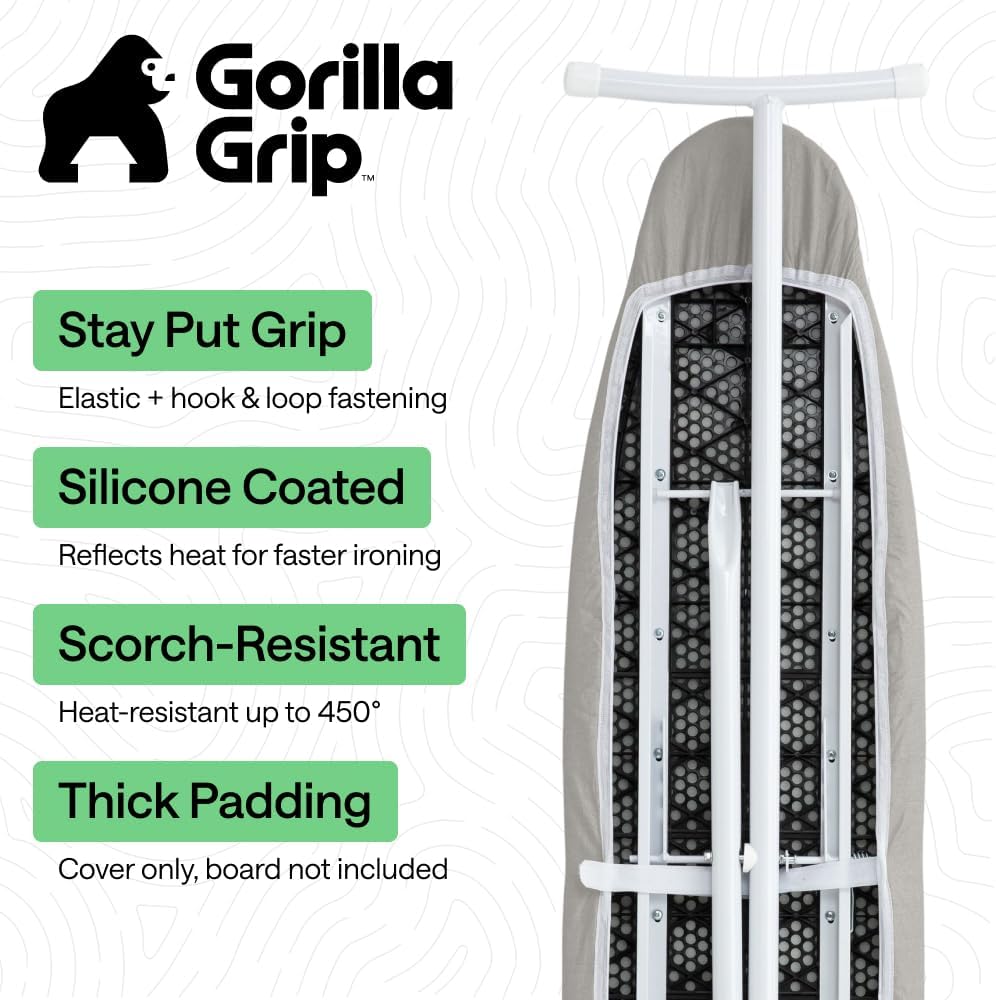 GORILLA GRIP Padded Ironing Board Cover, 15x54 Silver