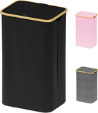 SUOCO Laundry Basket with Lid, 29 Gal (110L) Clothes Hamper with Bamboo Handles, Large Foldable Laundry Hamper for Bedroom, Bathroom, Dorm, Laundry Room - Black