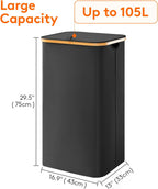 Lifewit 105L Large Laundry Basket with Lid, Removable Bags, Black