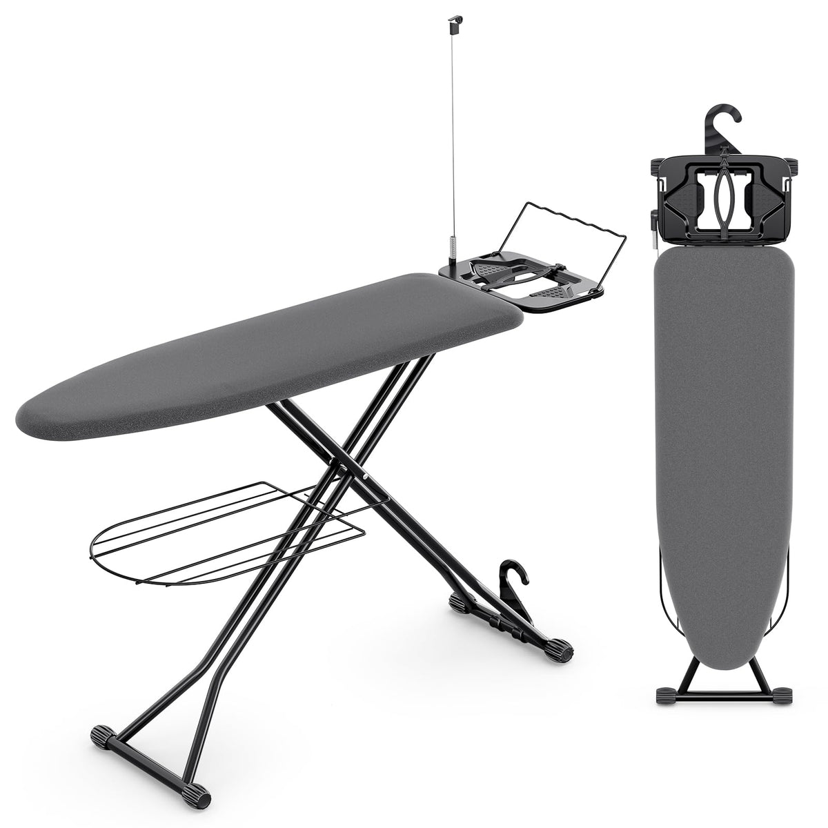 KINGBOARD Multi Functional Ironing Board with Clothes Shelf and Cord Holder