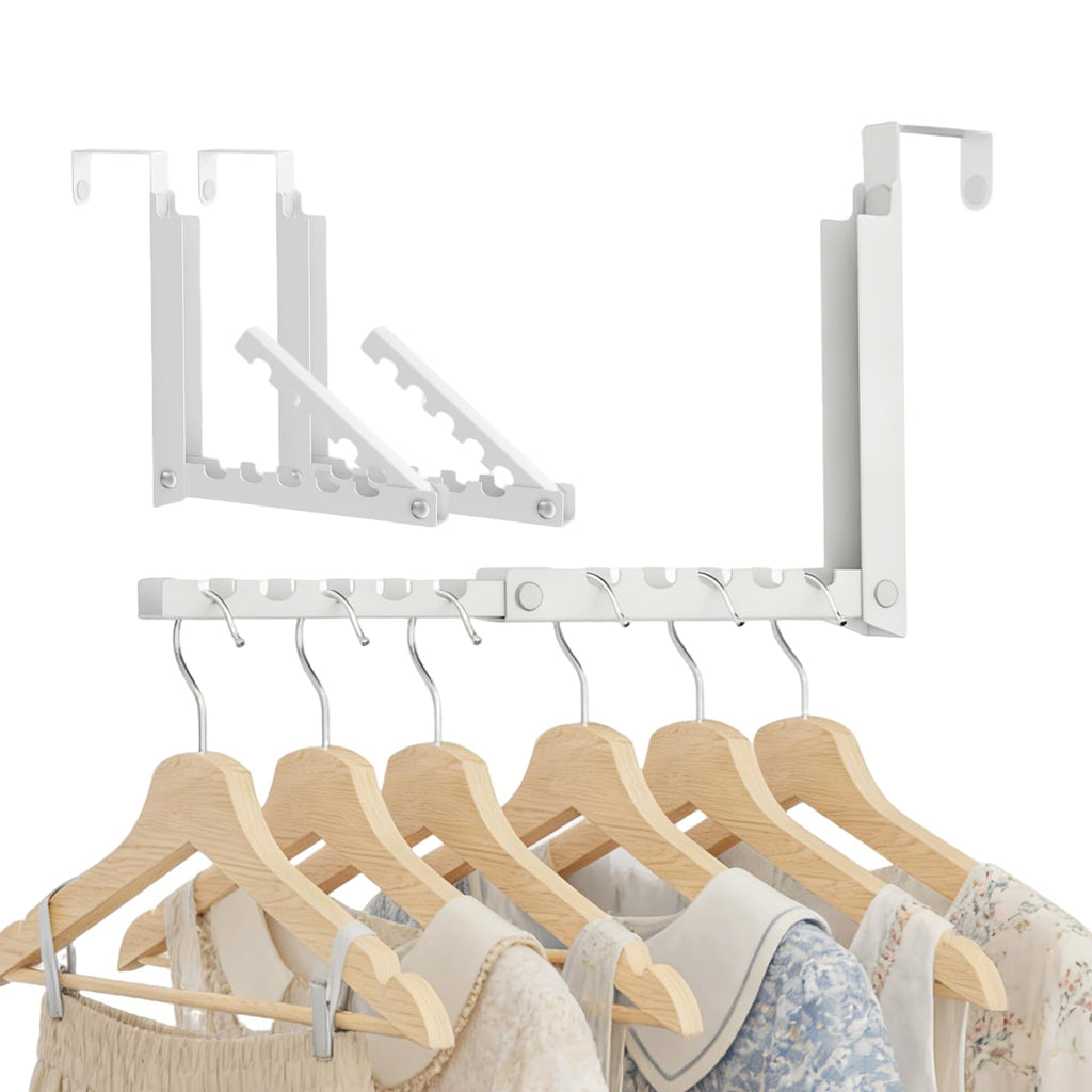 2 Pack Over The Door Hanger, Folding Over The Door Drying Rack, Over The Door Hooks, Door Hanger for Clothing, Over The Door Clothes Hanger,Portable Compact Clothes Drying Rack,White