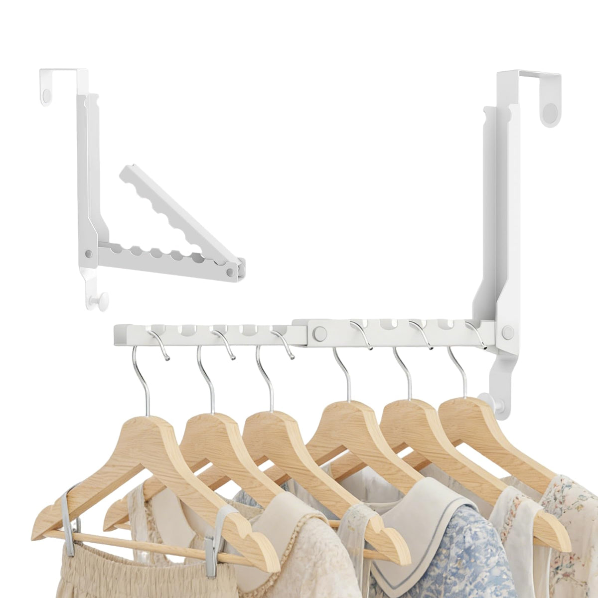 2 Pack Over The Door Hanger, Folding Over The Door Drying Rack, Over The Door Hooks, Door Hanger for Clothing, Over The Door Clothes Hanger,Portable Compact Clothes Drying Rack,White
