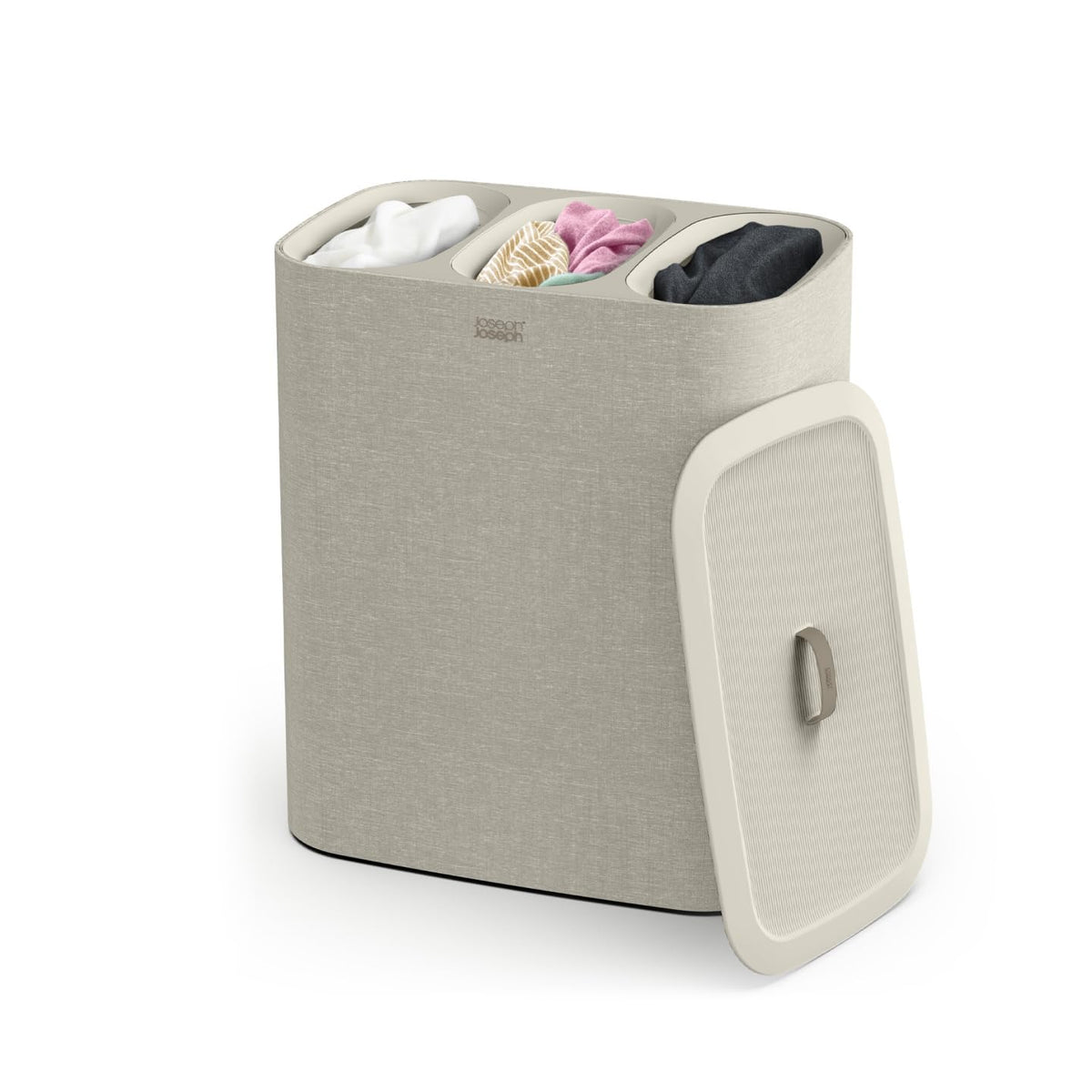 Joseph Joseph Tota Trio 90 liter/23.8 gallon Laundry Hamper Separation Basket with lid, 3 Removable Washing Bags with Handles- Ecru