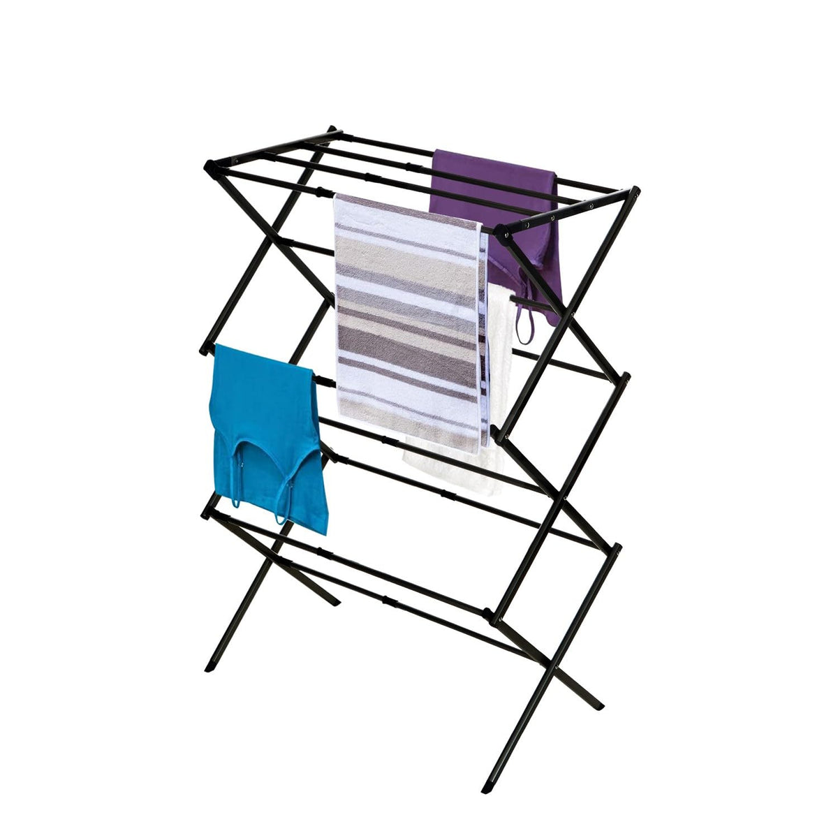 BLACK+DECKER 3 Tier Expandable Collapsing Foldable Laundry Rack for Air Drying Clothing, Space Saving Heavy Duty Lightweight Metal Drying Rack(White)