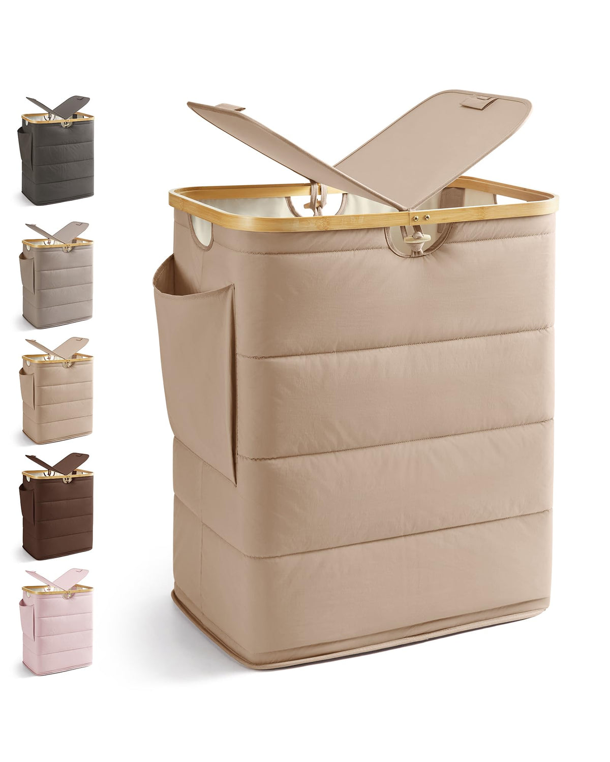 MIZATTO 2 Section Laundry Hamper with Lid, 140L Quilted Puffer Basket