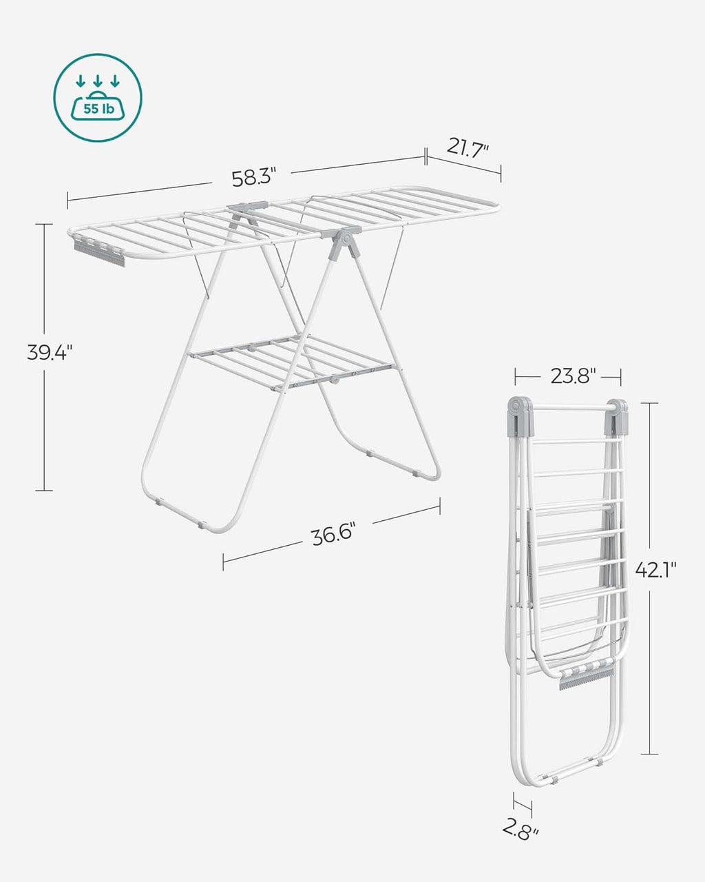 SONGMICS Clothes Drying Rack, Foldable Space-Saving Laundry Drying Rack