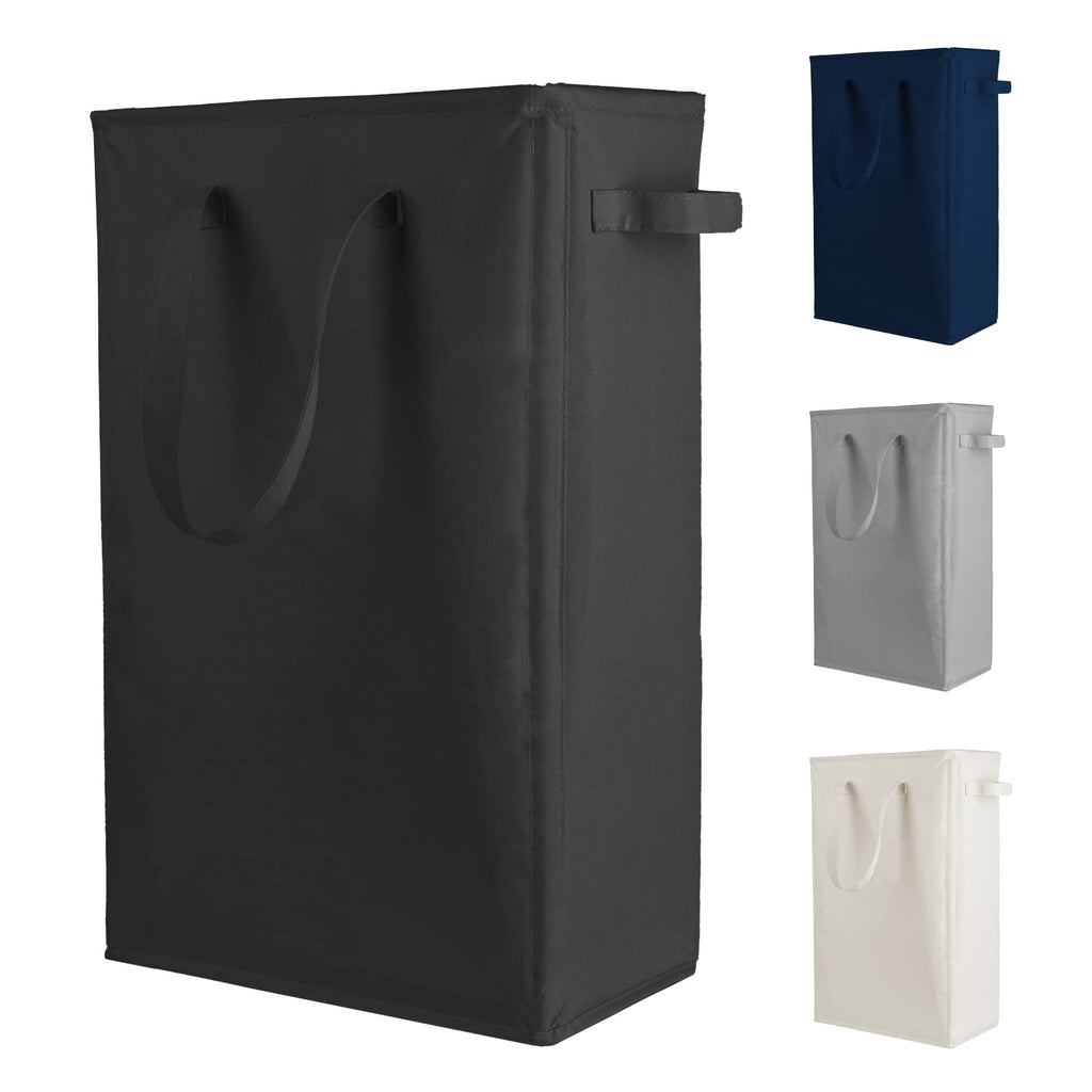 Odonata Slim Laundry Hamper Handles Collapsible Laundry Basket Thin Dirty Clothes Basket Narrow Laundry Bag Foldable Dirty Hamper 45L (Beige)