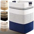 Laundry Hamper, 85L Tall Laundry Basket with Leather Handles, Rectangle Large Clothes Hamper for Organizing, Cotton Woven Laundry Baskets Storage Hampers for Bedroom, Nursery, Living Room