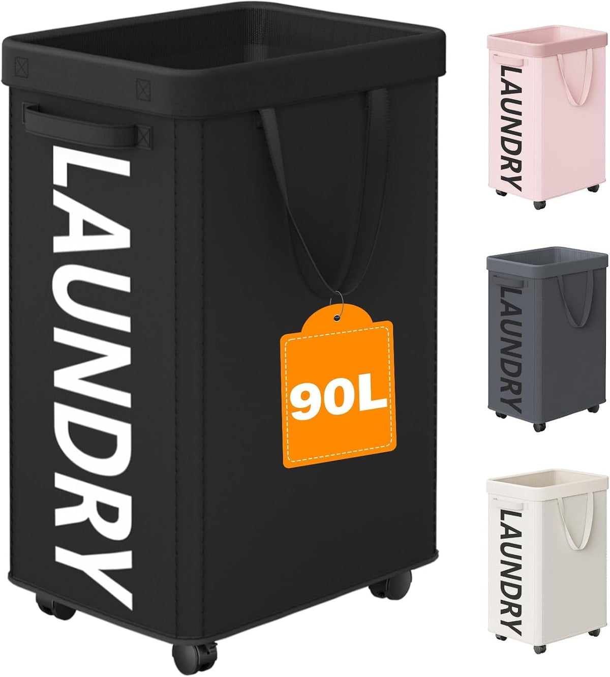 Optish 90L Laundry Basket with Wheels, Rolling Hamper with Removable Bag