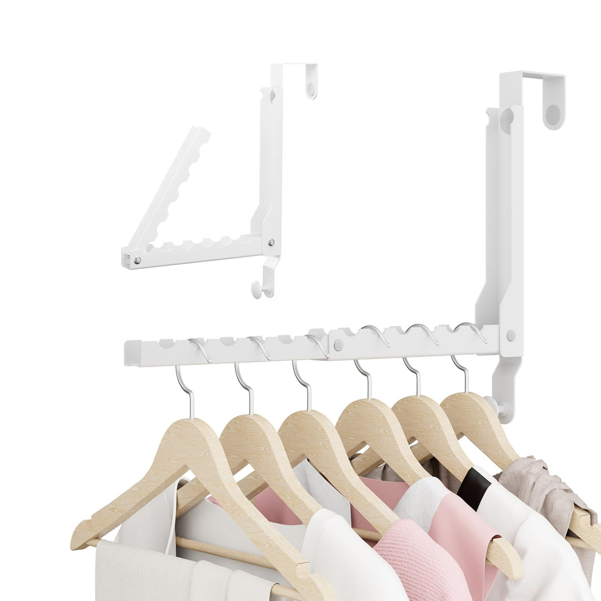 BAKON Over The Door Hanger Folding Clothes Drying Rack, Folding Hanging Coat Rack for Indoor Laundry Room Compact Small Space Foldable Portable Clothing Hanger Hook Collapsible- 2 Pack
