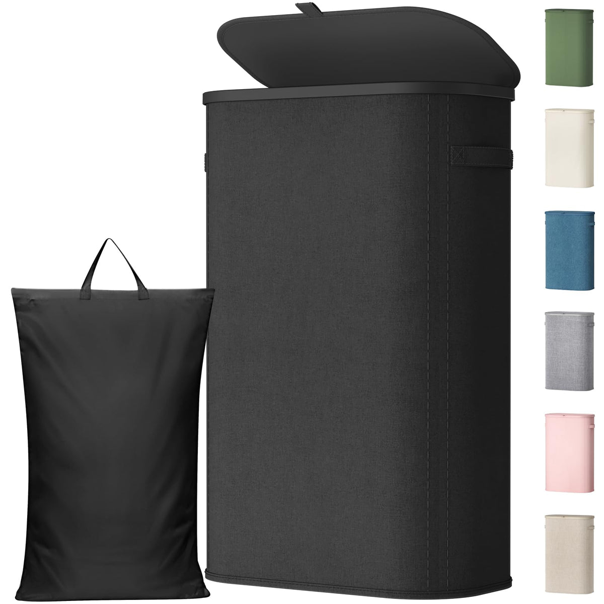 Lifewit Slim Laundry Basket with Lid and Removable Bag, 65L, Beige