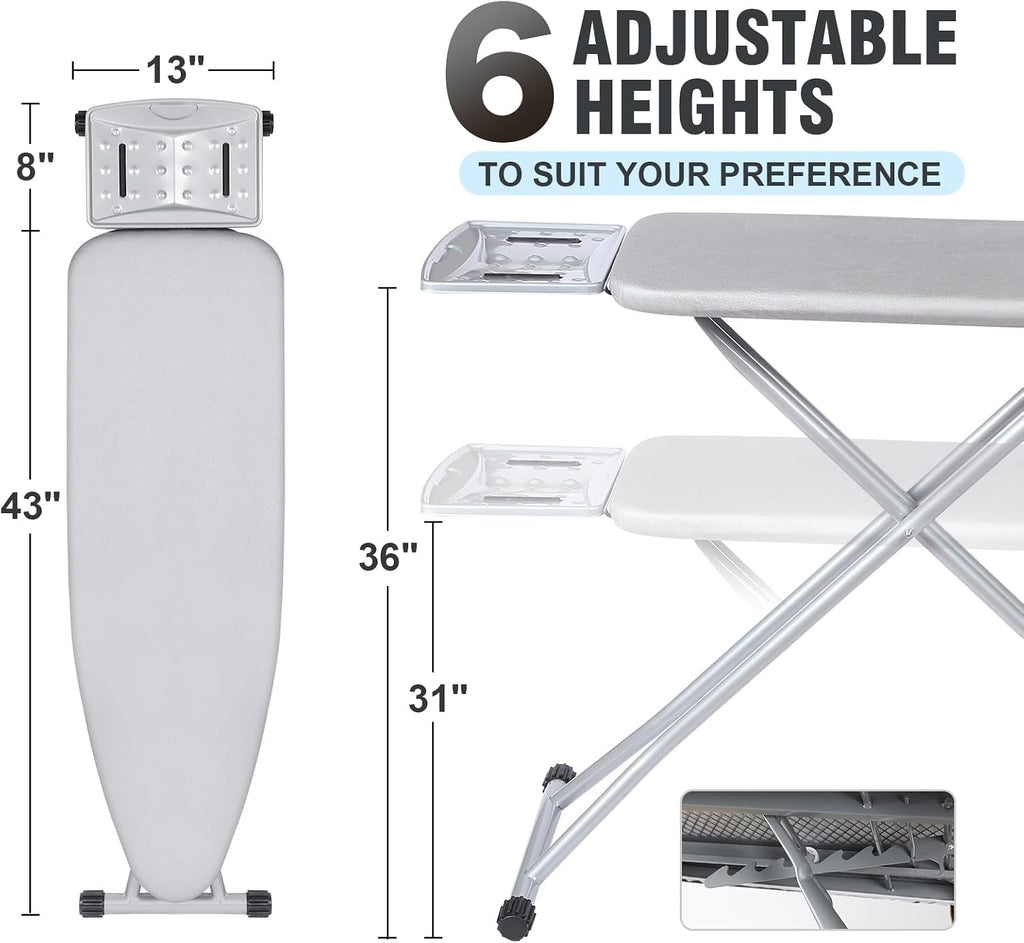 oleaf Ironing Board with Cover and Thicken Pad Height Adjustable Full Size Foldable Iron Board with Iron Rest, Stable Steel Legs, Metal Construction, Heat Resistant, Pink