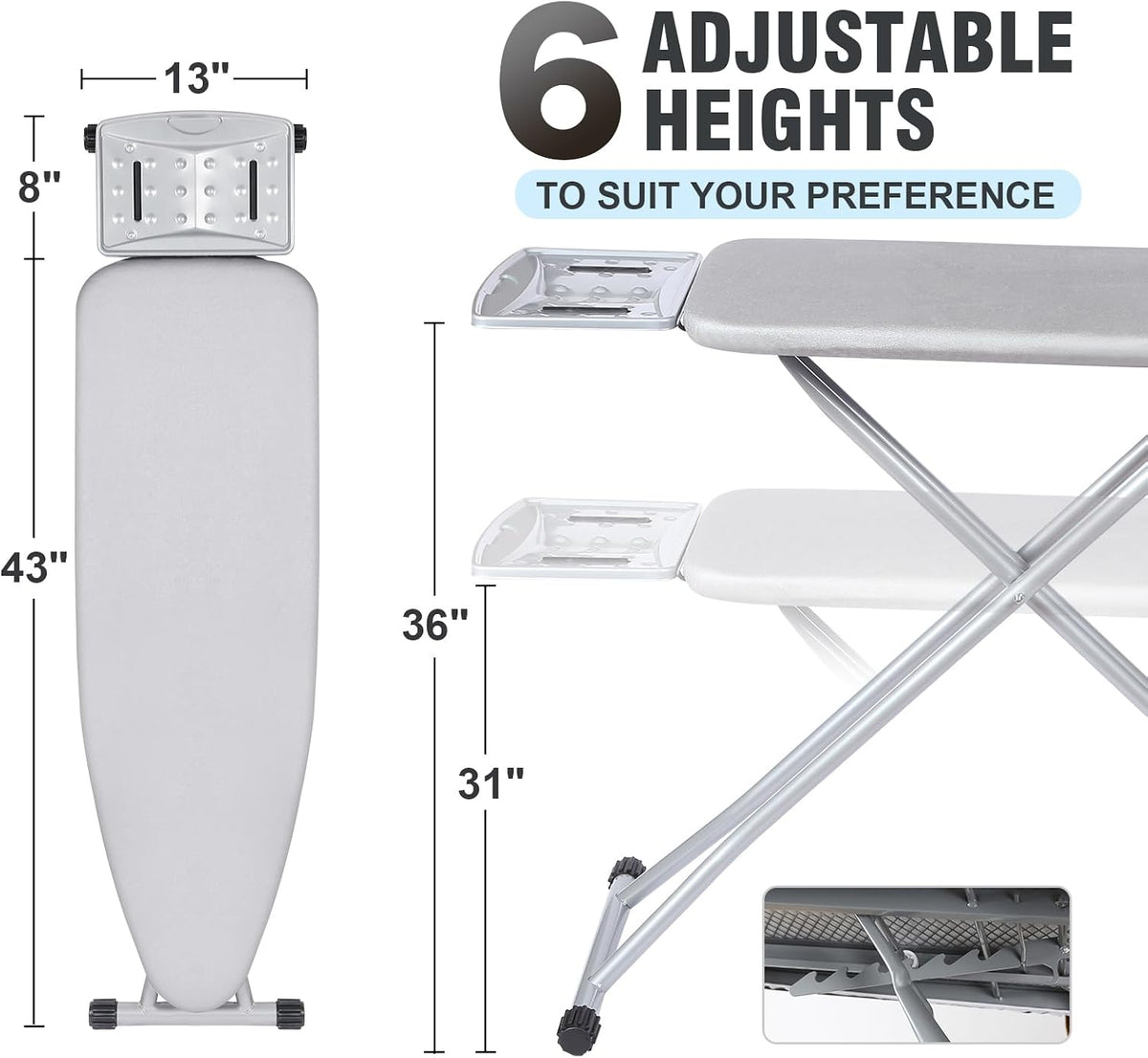 oleaf Ironing Board with Cover and Thicken Pad Height Adjustable Full Size Foldable Iron Board with Iron Rest, Stable Steel Legs, Metal Construction, Heat Resistant, Pink