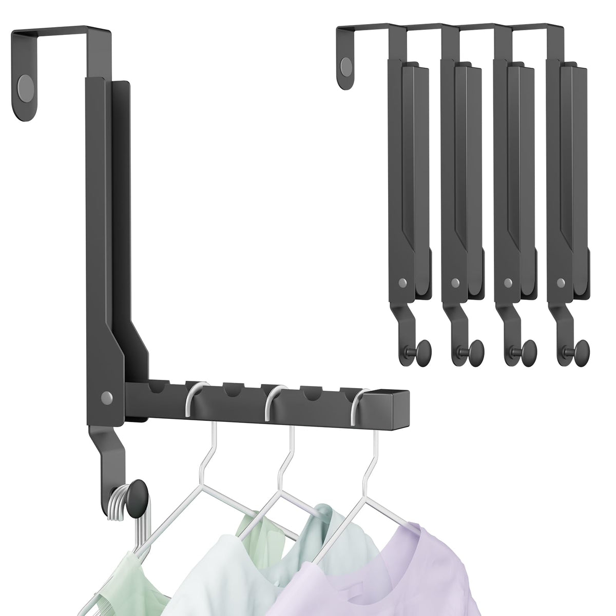 BAKON Over The Door Hanger Folding Clothes Drying Rack, Folding Hanging Coat Rack for Indoor Laundry Room Compact Small Space Foldable Portable Clothing Hanger Hook Collapsible- 2 Pack