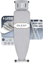 oleaf Ironing Board with Cover and Thicken Pad Height Adjustable Full Size Foldable Iron Board with Iron Rest, Stable Steel Legs, Metal Construction, Heat Resistant, Silver
