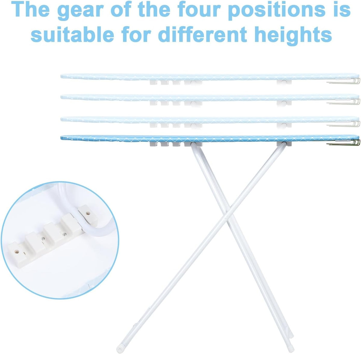 42 inch Ironing Board, Full-Size Folding Ironing Board, 4-Leg Fold-Up Household Ironing Boards, Extended Iron Boards Outside with Removable Heat-Resistant Cover Blue