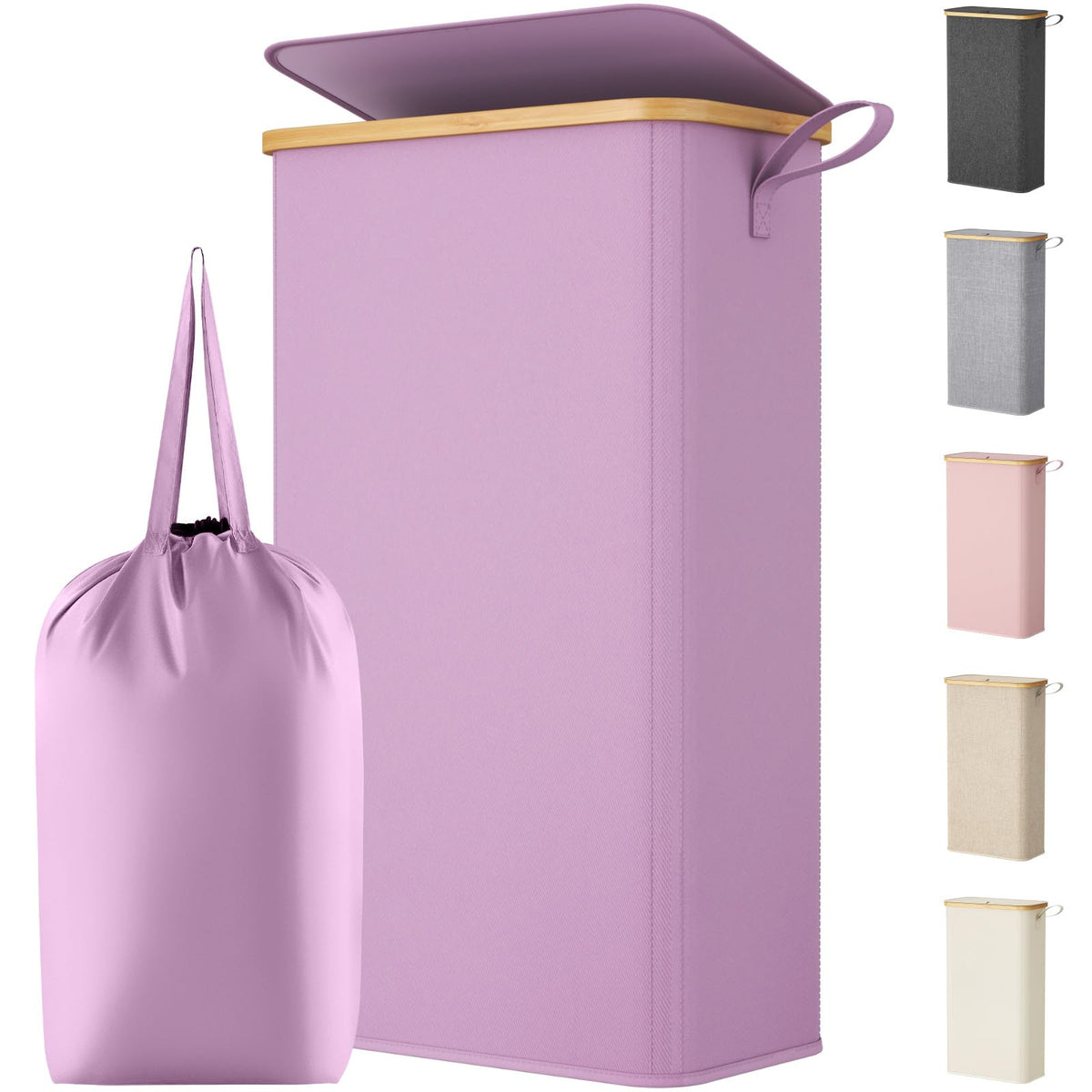 Lifewit 65L Slim Laundry Hamper with Lid and Removable Bag, Beige