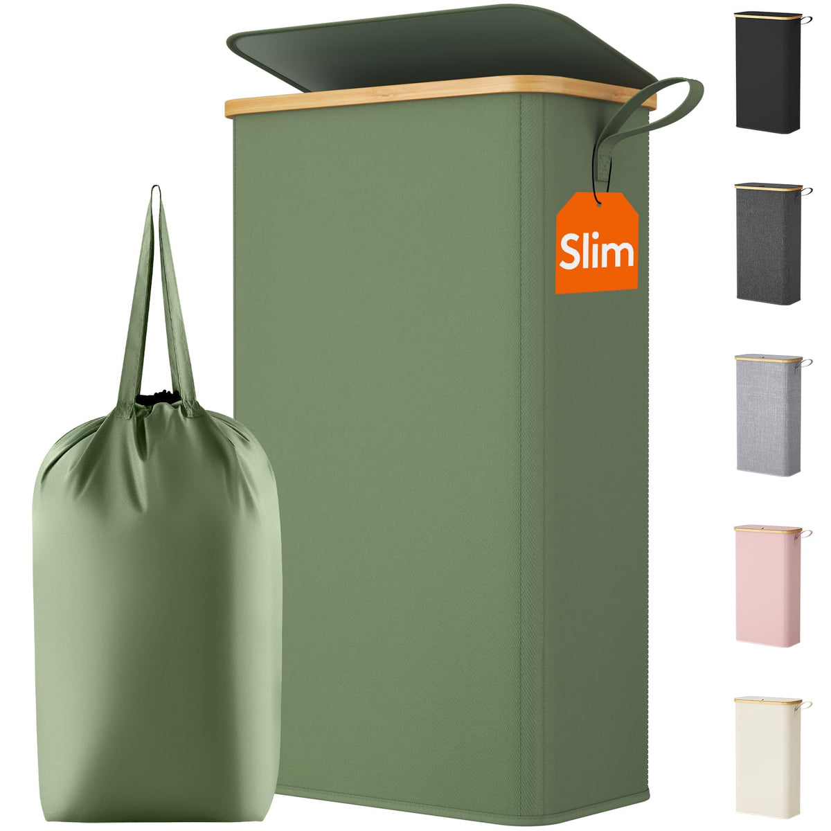 Lifewit 65L Slim Laundry Hamper with Lid and Removable Bag, Beige
