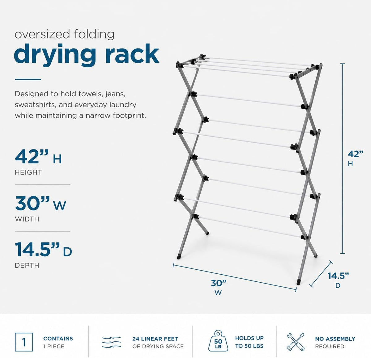 Honey-Can-Do 6-Tier Collapsible Clothes Drying Rack, 30", White