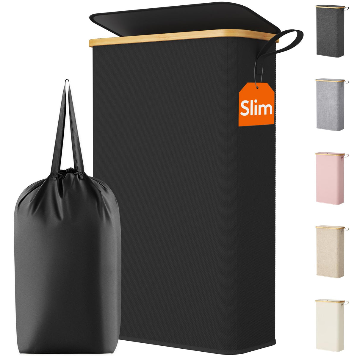 Lifewit 65L Slim Laundry Hamper with Lid and Removable Bag, Beige