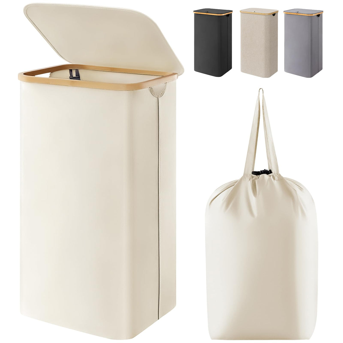 Lifewit 105L Large Laundry Basket with Lid, Removable Bags, Black