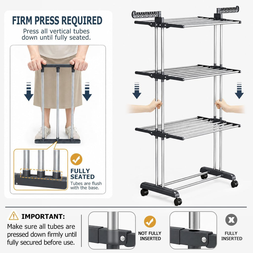 Upgraded 4-Tier Clothes Drying Rack, Drying Rack Clothing with Wheels