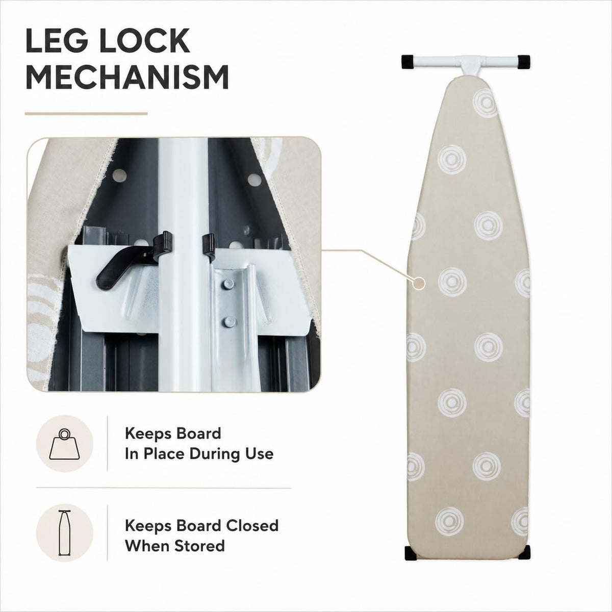 Folding T-Leg Ironing Board, 53 x 14 Inch, Adjustable Height, for Home Use