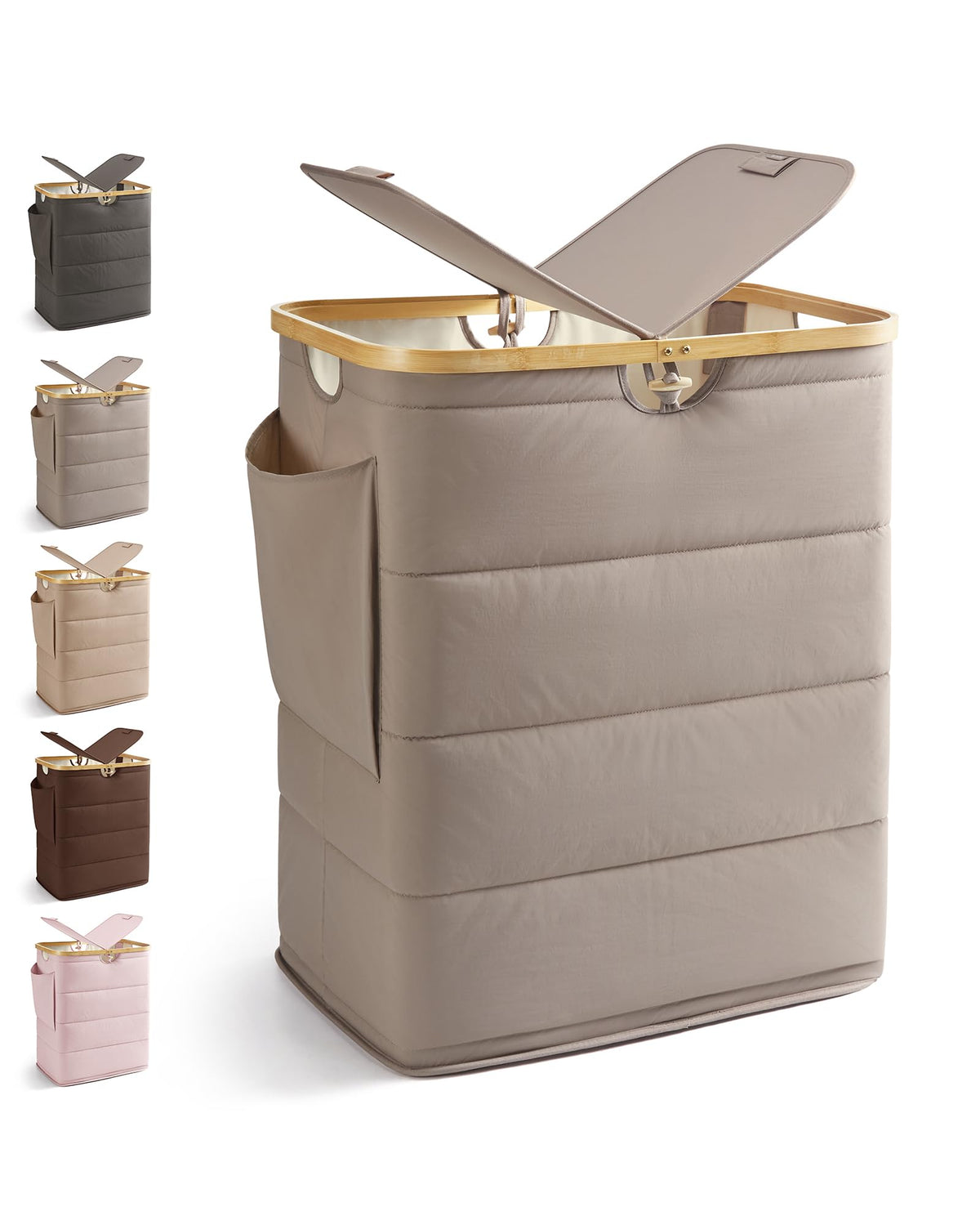 MIZATTO 2 Section Laundry Hamper with Lid, 140L Quilted Puffer Basket