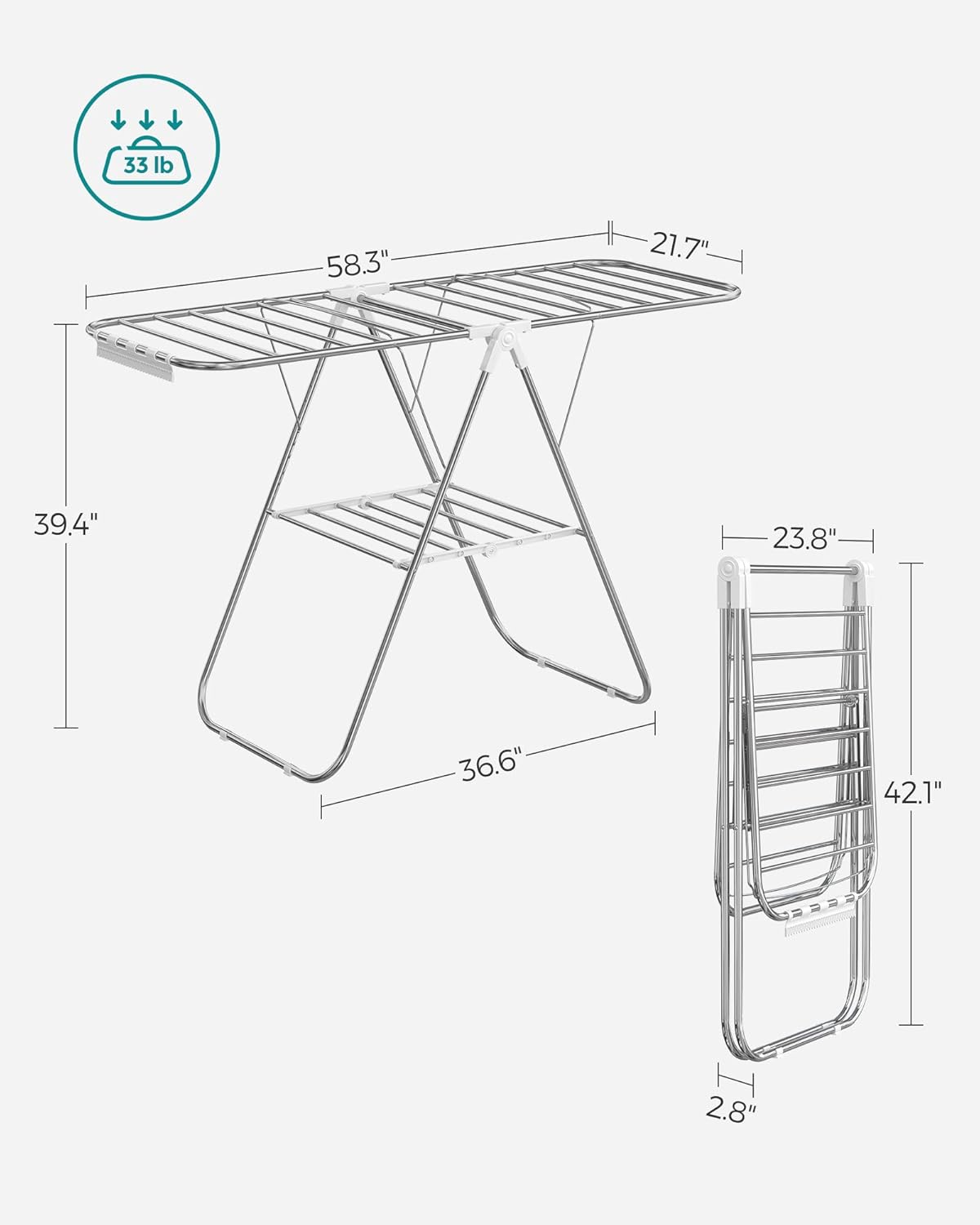 SONGMICS Clothes Drying Rack, Foldable Space-Saving Steel Laundry Rack