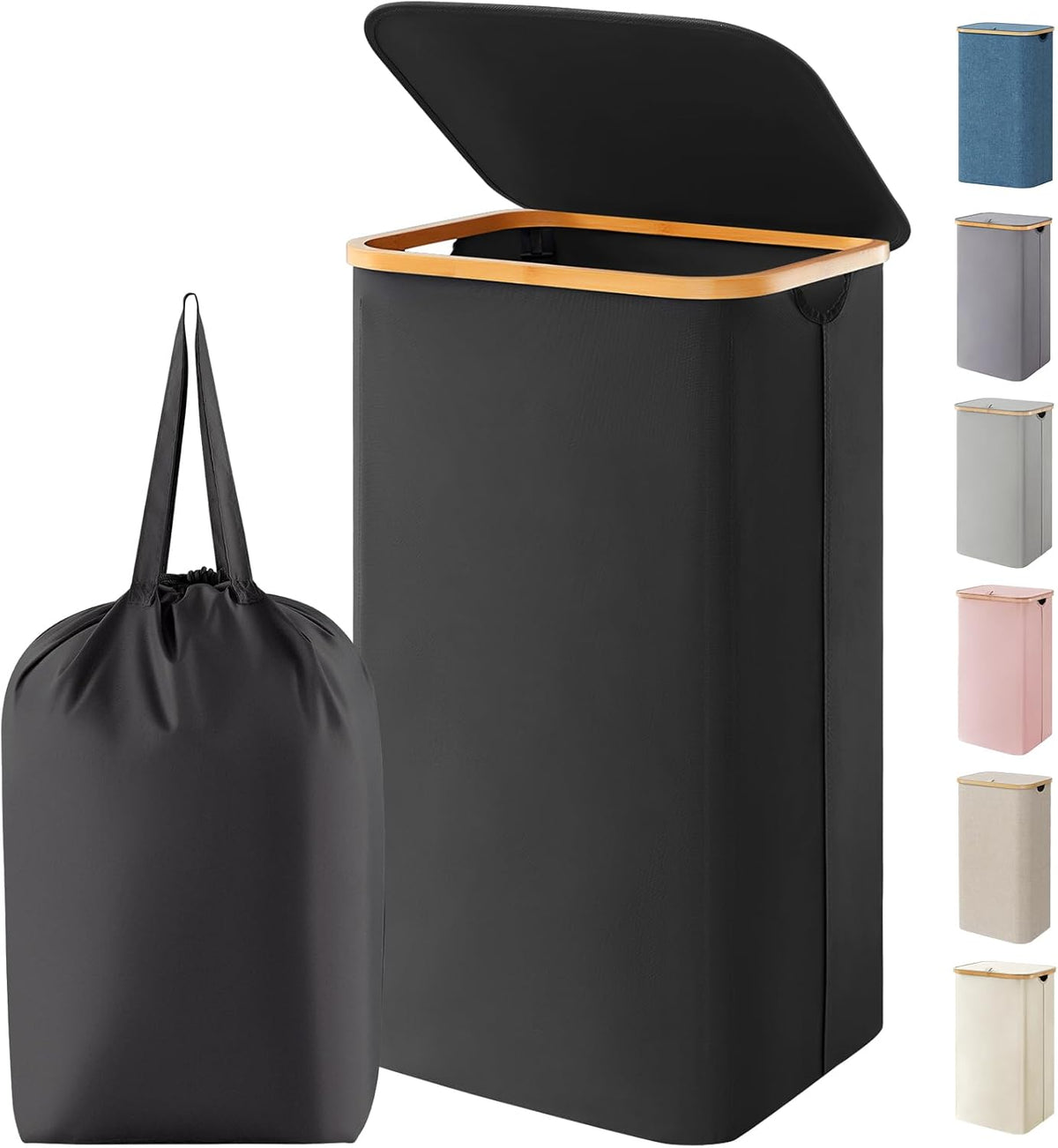 Lifewit 105L Large Laundry Basket with Lid, Removable Bags, Black