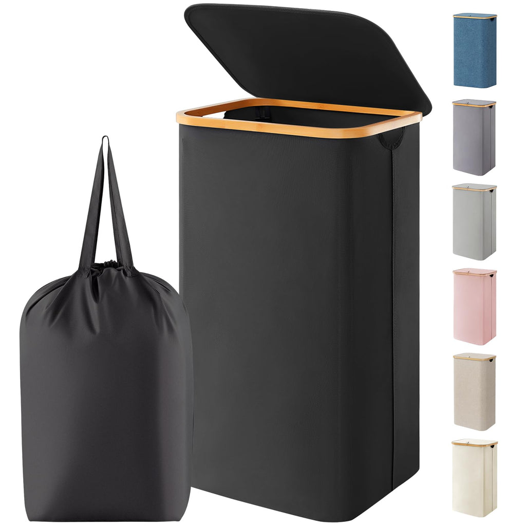 Lifewit 105L Large Laundry Basket with Lid, Removable Bags, Black