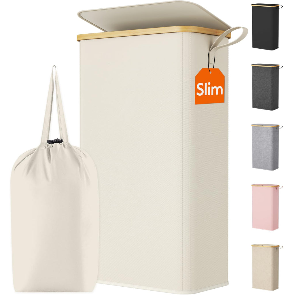 Lifewit 65L Slim Laundry Hamper with Lid and Removable Bag, Beige
