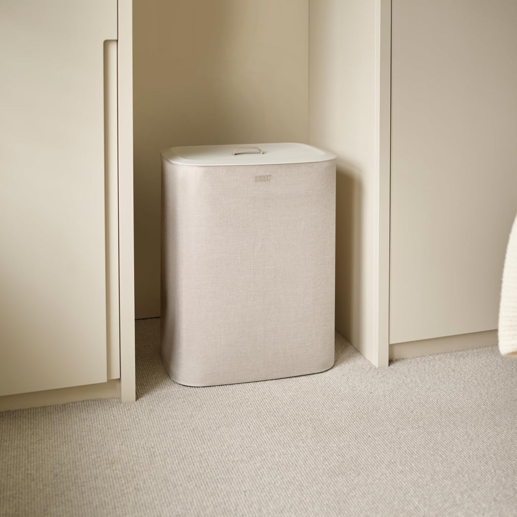 Joseph Joseph Tota Trio 90 liter/23.8 gallon Laundry Hamper Separation Basket with lid, 3 Removable Washing Bags with Handles- Ecru