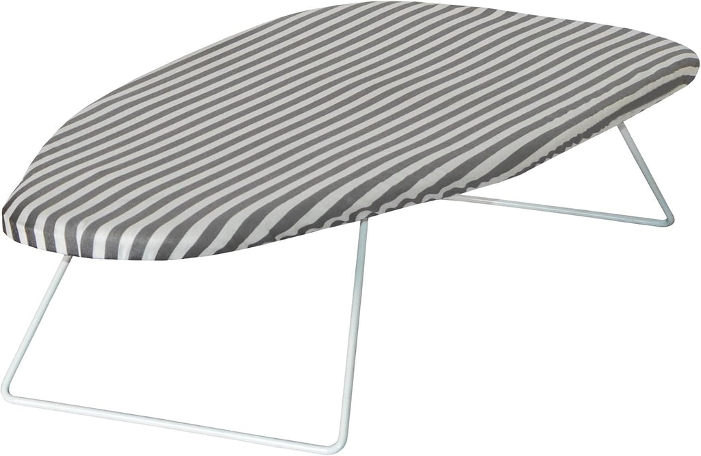 Honey-Can-Do Steel Tabletop Ironing Board with Folding Legs, Grey and White Stripe Cotton Cover, Compact Space-Saving Design, 30" L x 6" H