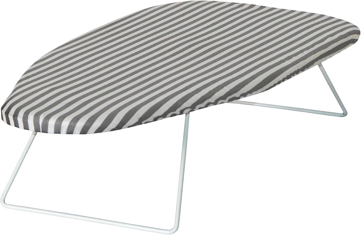 Honey-Can-Do Steel Tabletop Ironing Board with Folding Legs, Grey and White Stripe Cotton Cover, Compact Space-Saving Design, 30" L x 6" H