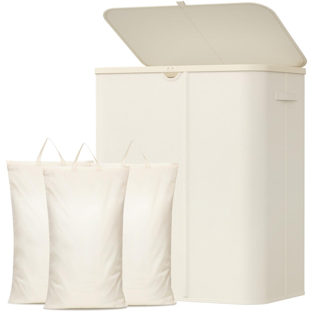 Lifewit 185L 3 Section Laundry Hamper with Lid, Laundry Basket, Beige