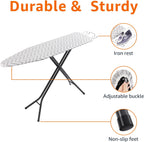 Amazon Basics Height Adjustable Full-Size Foldable Ironing Board, 4-Leg Fold-Up, Chevron Removable Cover, 60" x 14" x 38"